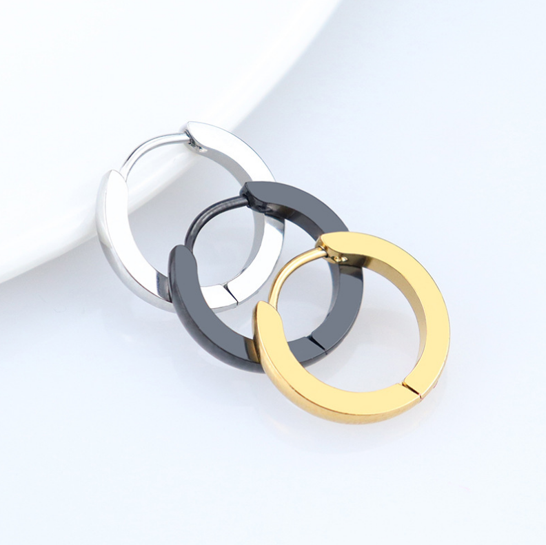 2Pcs Women Men Stainless Steel 2mm Round Small Hinged Hoop Huggie Ear Earrings