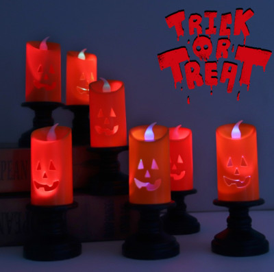 4× Halloween Flickering Colorful LED Light Candle Pumpkin Table Decor Party US