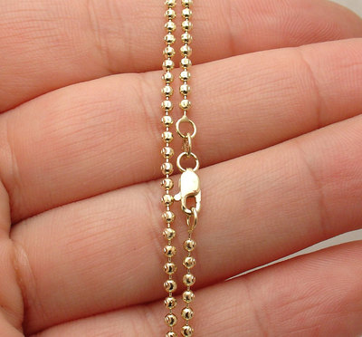 22" Italian Solid Moon Diamond Cut Ball Chain Necklace Real 14K Yellow Gold