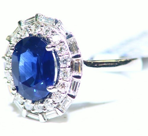 3.84CT 18K Gold Natural Sapphire Round White Diamond Engagement Ring Vintage