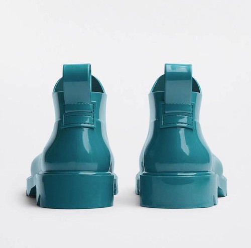 Pre-owned Bottega Veneta $650  Shiny Rubber Blue Ankle Boots 9 Us (42 Euro) 680510 It