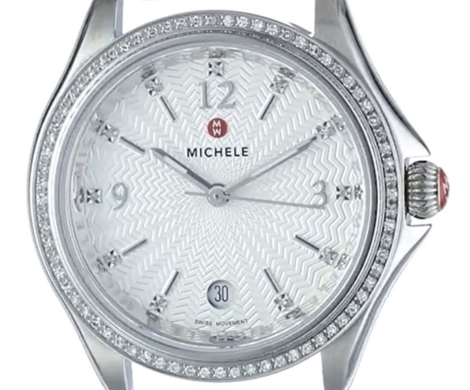 Pre-owned Michele Belmore Diamond Head Mw29b01a1942 Swiss Quartz Silver Watch $1595