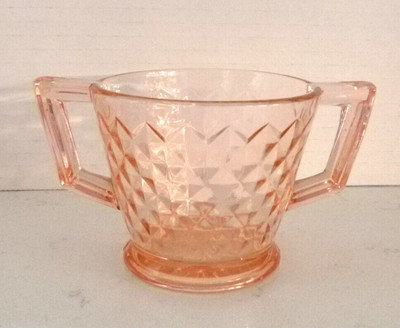 Pink Depression Glass - Geometric Pattern - Sugar Bowl