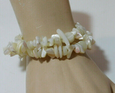White Mother of Pearl MOP Shell Chip bead Wrap style Bracelet 8F 3
