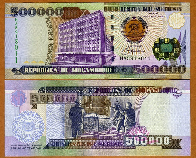 Mozambique Afrique Billet 500000 Meticais 2003 P142 Mineur Neuf Unc
