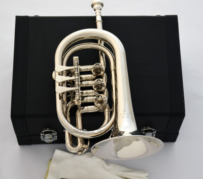 Professional Silver nickel Rotary Valve Cornet JINBAO Bb Horn Leather case 