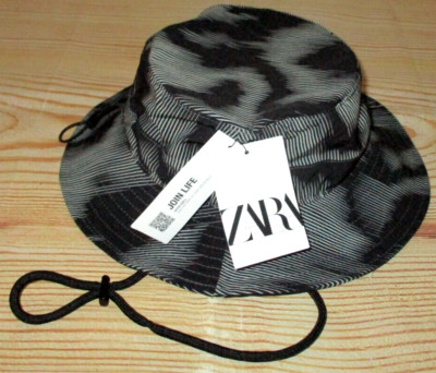MENS ZARA BLACK GRAY BOONIE BUCKET HAT SIZE M
