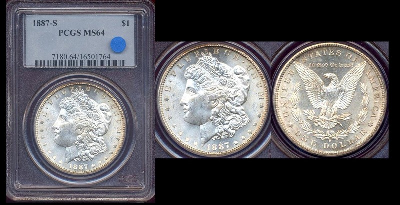 1887-S $ PCGS MS64 FLASHY BLAST WHITE MINT LUSTER ORIGINAL