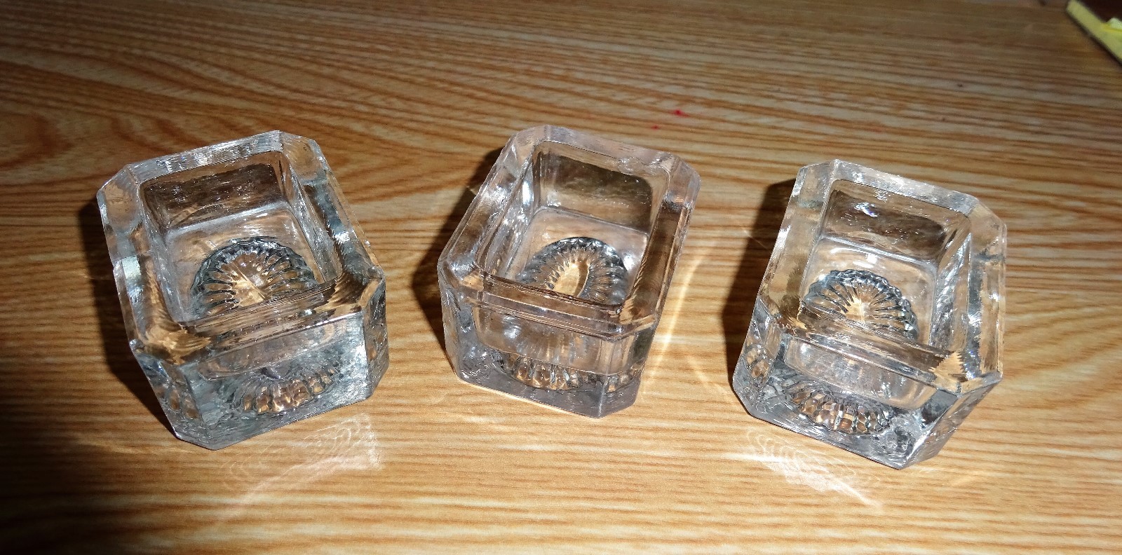 Lot of 3 vintage rectangular carved salt cellars, 1 