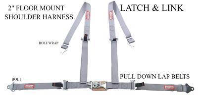 2'' BUGGY HARNESS RACING SEAT BELT LATCH & LINK FLOOR MOUNT GRAY