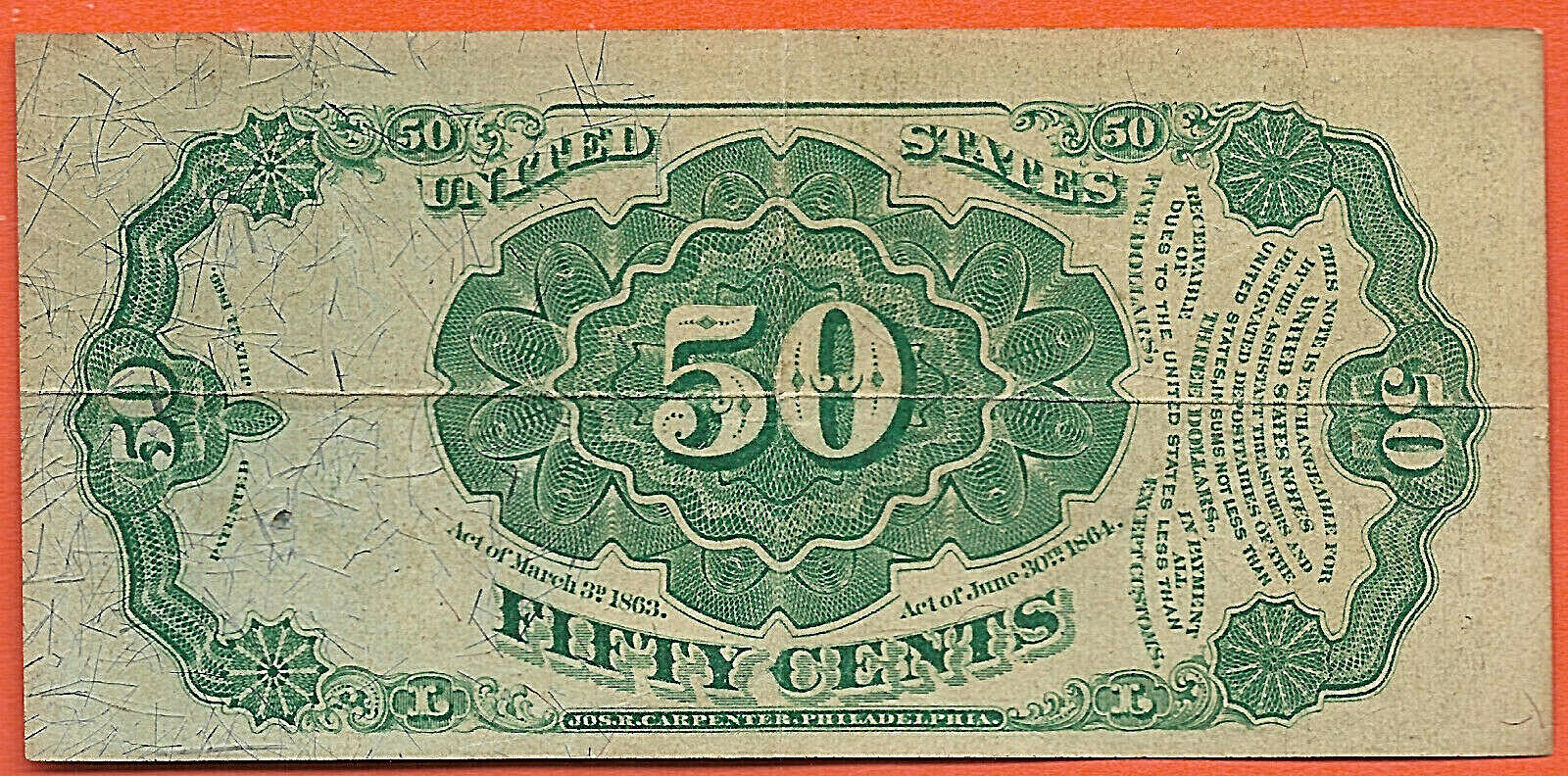 FR 1381 CRAWFORD 50 CENT FIFTH ISSUE FRACTIONAL