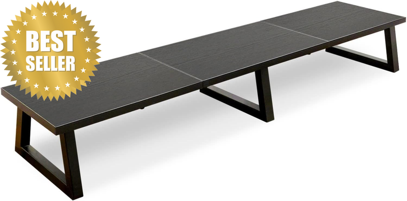 Black 42 Inch Dual Monitor Riser,Wood and Steel Long Monitor Stand for 2 Monitor