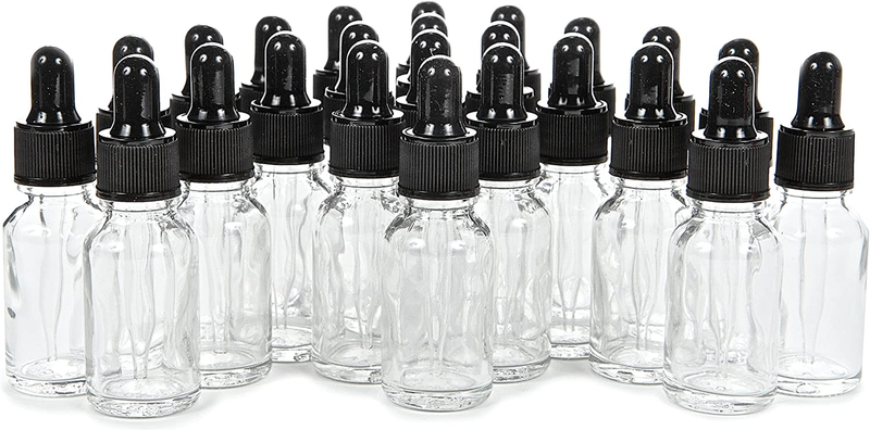 24, Clear, 15 Ml (1/2 Oz) Glass Bottles, with Glass Eye Droppers