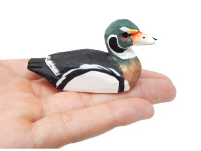 Wood Duck Drake Figurine Miniature Bird Statue Carve Decoy Decor Garden Male