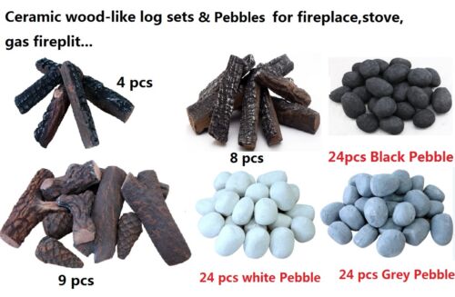 Wood-like Ceramic decorative Log for Fireplace, stoves, gas firepit Set 4,8 9pcs