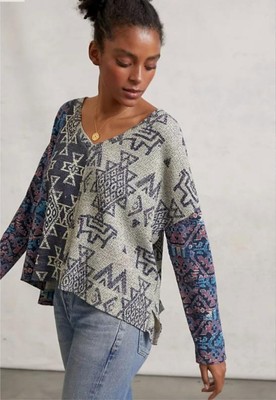 Anthropologie Pilcro Moira Top XS Multicolor Geometric Long Sleeve New $88 Tag