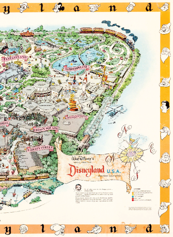 Disneyland USA Park 1958 Map Frontierland Adventureland Main Street Poster