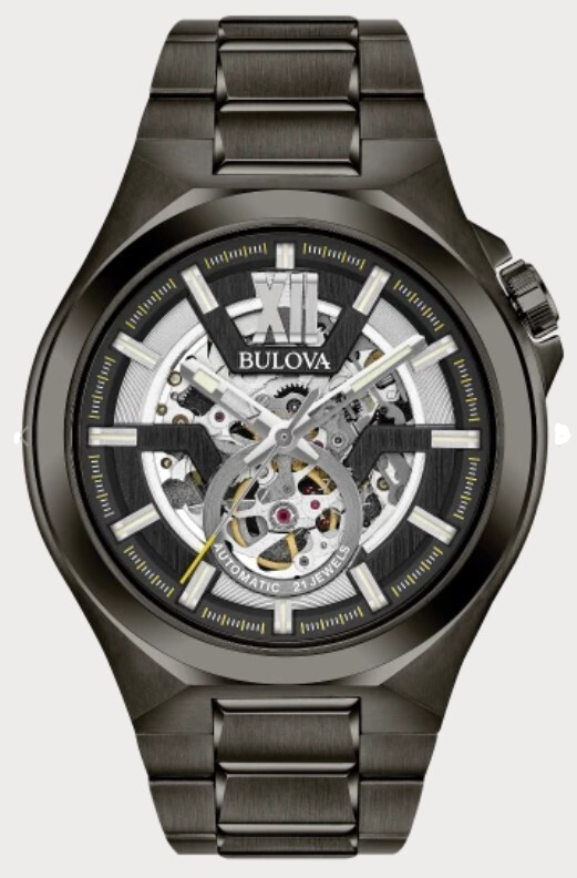 Женские часы Bulova Maquina с автоматическим скелетоном серого цвета из нержавеющей стали 46MM 98A179