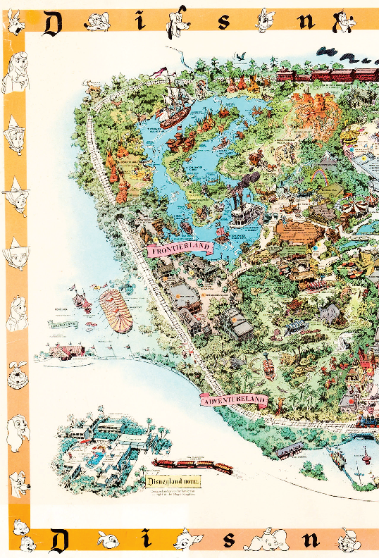 Disneyland USA Park 1958 Map Frontierland Adventureland Main Street Poster