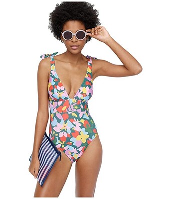 Цельнокроеная майка с цветочным узором на рукаве J.Crew Mildred, зеленый/розовый, 14