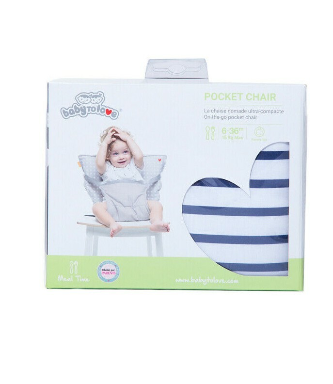 Baby-to-Love Pocket Chair Portable High-Chair for Travel Toddler Denim Edition