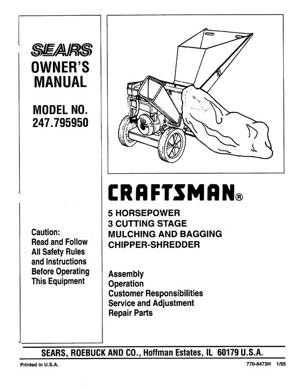 Owner's Manual Sears Craftsman 5.0 HP Chipper-Shredder