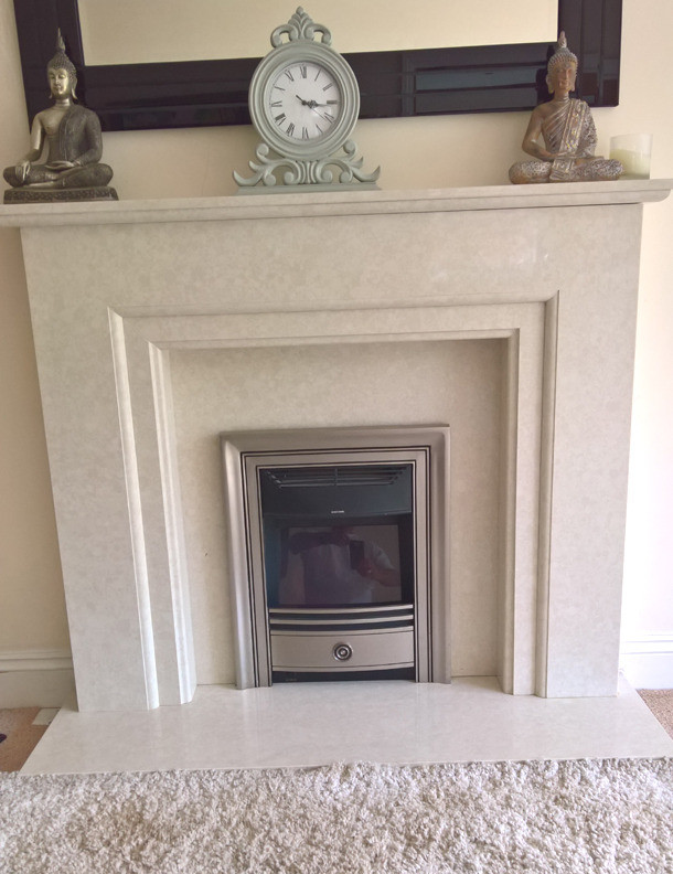 Marble/Stone effect Fireplace surround, Hearth & Electric Fire in