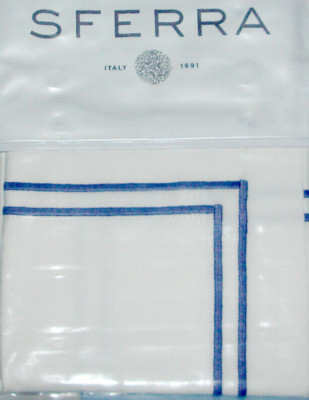 Sferra Grande Hotel Boudoir Sham White/Cornflower Blue Cotton Percale Italy New