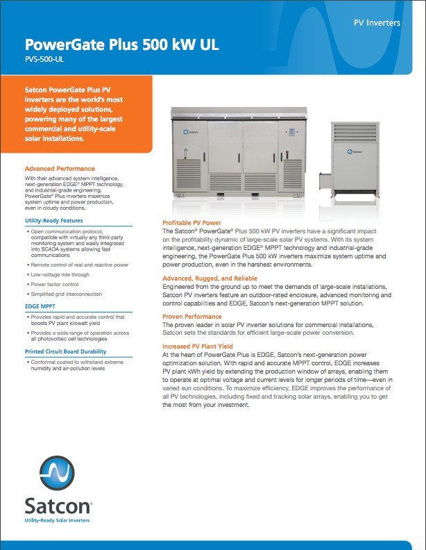 Brand New Satcon Inverter - PowerGate Plus 500 kW UL (PVS-500-UL)