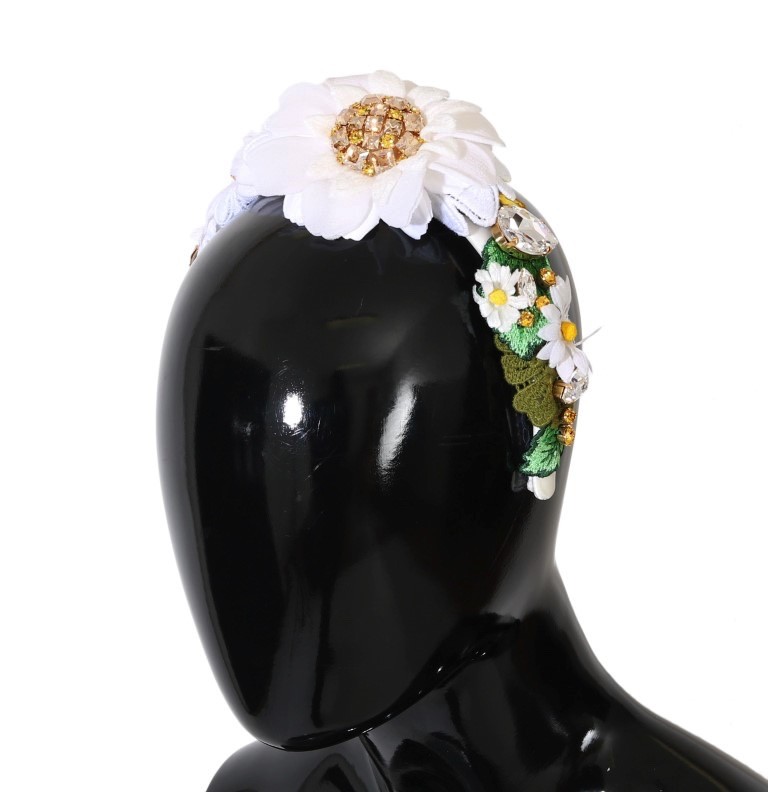 DOLCE & GABBANA YELLOW WHITE SUNFLOWER CRYSTAL HEADBAND