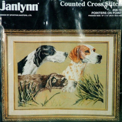 Hunting Dogs Counted Cross Stitch Kit Pointers On Point Sealed Janlynn Sport Vtg