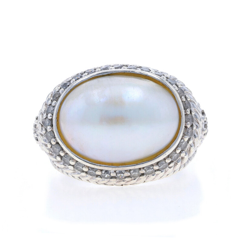Judith Ripka De Culture Mabe & Perle Zircone Halo Bague Argent Sterling 925