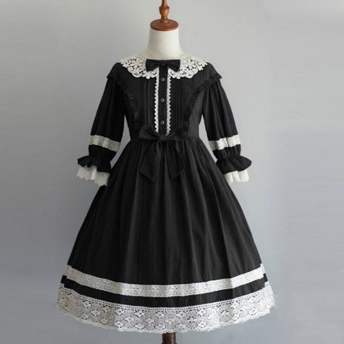 Pre-owned Handmade Custom Made To Order Sweet Lolita Vintage Bow High Waist Dress Plus 1x-10x L102 In Black/white