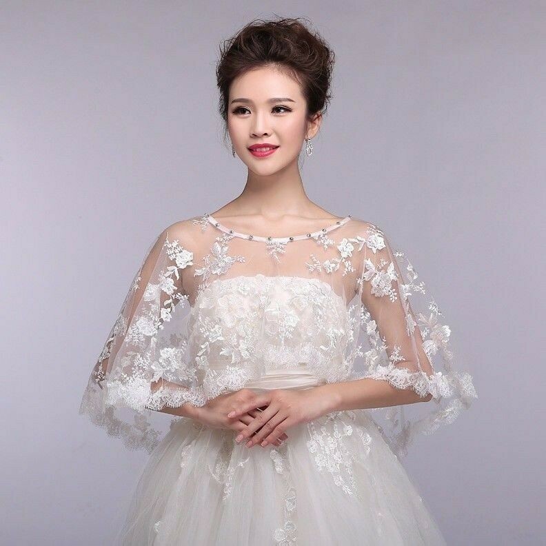 Lady Bridal Wedding Lace Shrug Wrap Shawl Jacket Cape Floral Scarf Tulle Elegant