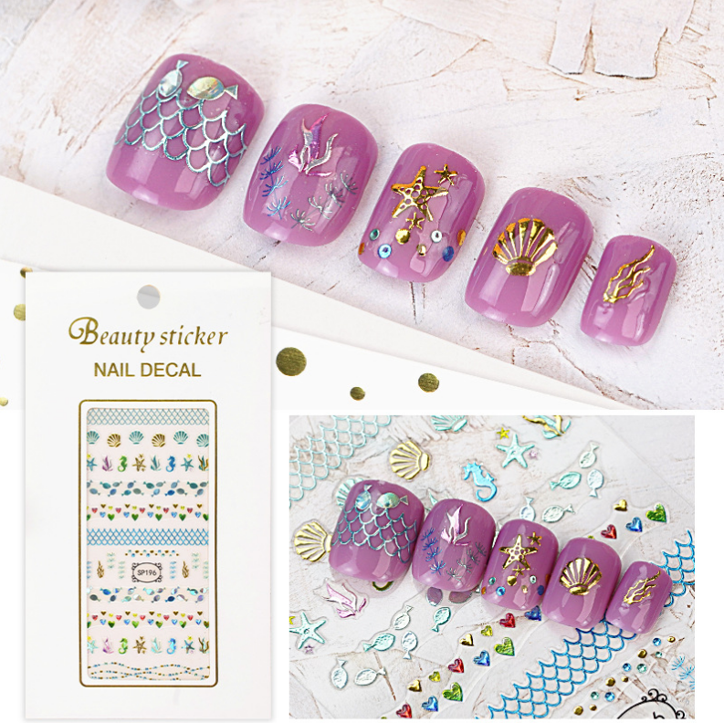 3D Nail Art Beauty Decal Sticker Adhesive Flower Moon Star Heart Mermaid Jewelry