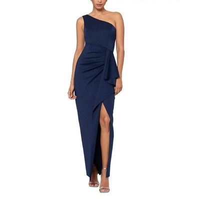 Вечернее платье для подводного плавания с оборками на одном плече цвета морской волны, темно-синий, 16