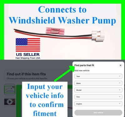 fits Toyota Kia Hyundai etc Windshield Washer Pump Connector Pigtail Plug Wiring