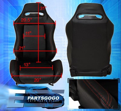 Reclinable Bucket JDM VIP Racing Seats Chairs Sport + Bottom Mount Slider Black