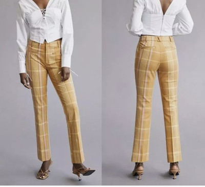 Anthropologie The Essential Collection Plaid Slim Kick Flare Pants SZ 10 NWT