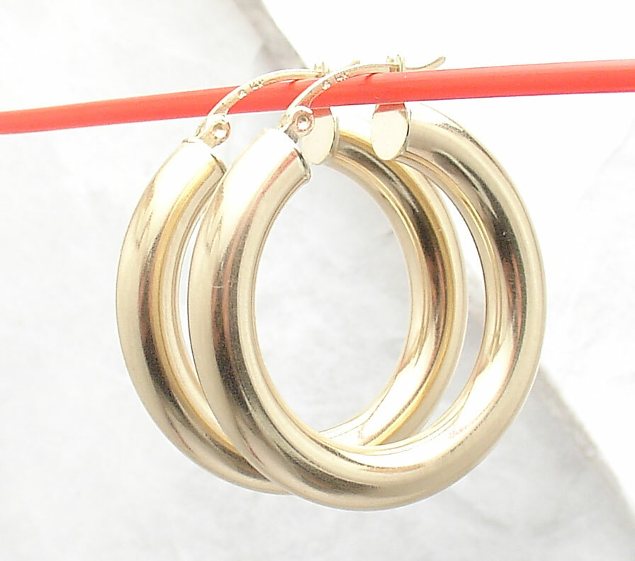 Pre-owned Bestgoldshop 1.25" Plain Round Hoop Earrings Real 14k Yellow Gold 5mmx30mm Free Shipping