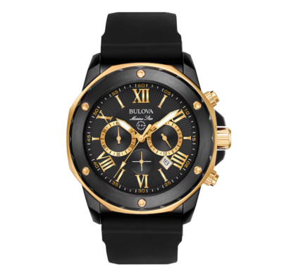 Bulova 98B278 Marine Star Black Dial Black Silicone Band Men's Watch