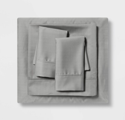 Threshold Queen 500 Thread Count Tri-Ease Light Gray Sheet Set Flat/Fitted/Cases