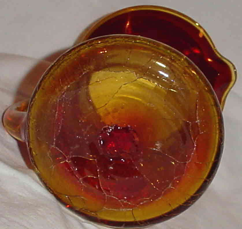 ESTATE AMBERINA RED YELLOW CRACKLE GLASS HAND BLOWN PITCHER /4.5