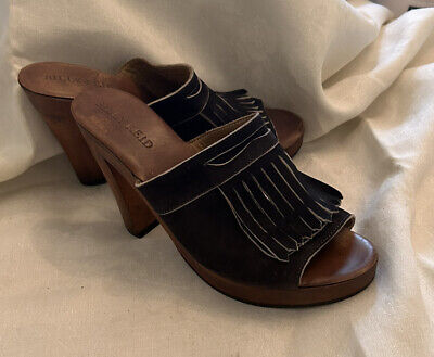 Billy Reid Suede Tassel Wooden Mule, 1 Inch Platform 4.5 Inch Heel, Italy