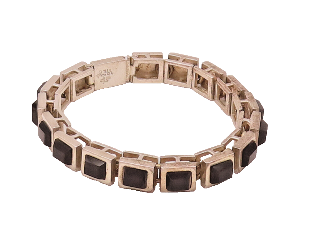 MEXICO 925 Silver Vintage Brutalist Rectangular Onyx