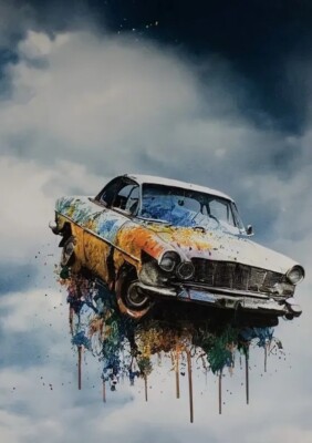 UK artist Chris Boyle ltd ed art signed OOP giclee print 'Overcast Classic Car'