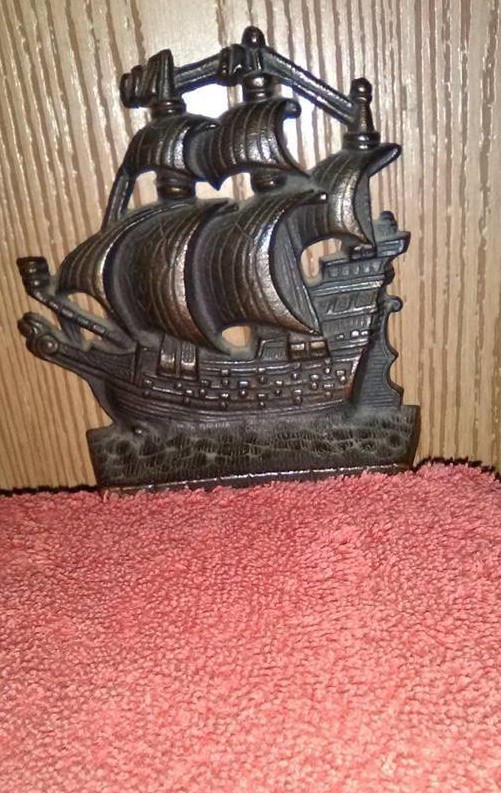 Copper Washed Cast Iron Book Ends.  Sailing Ship with Three Masts.  20.