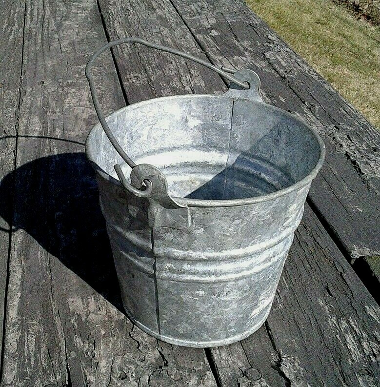 Vintage Galvanized Steel Pail Rustic Chore Bucket Farm Country Planter Small