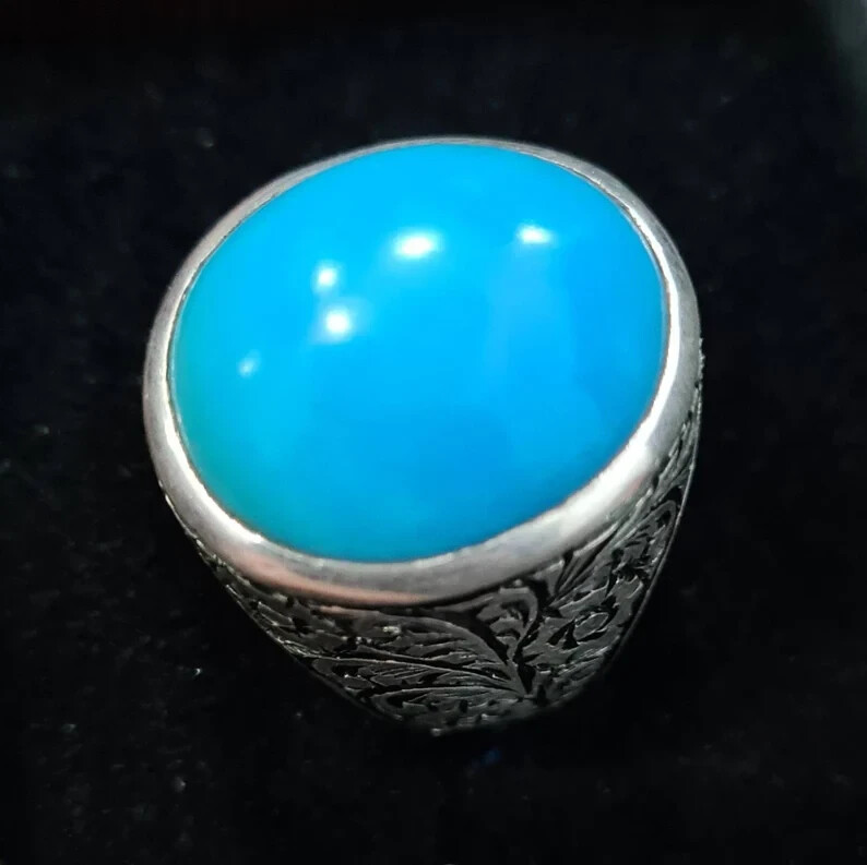Pre-owned Handmade Natural Turquoise Ring Feroza Rings Mens Feroza Gemstone Rings Neyshapuri Feroza