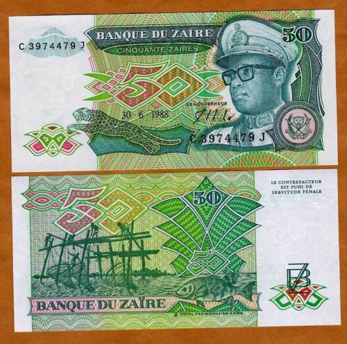 Zaire, 50 Zaires, 30-6-1988, P-32, UNC Mobutu